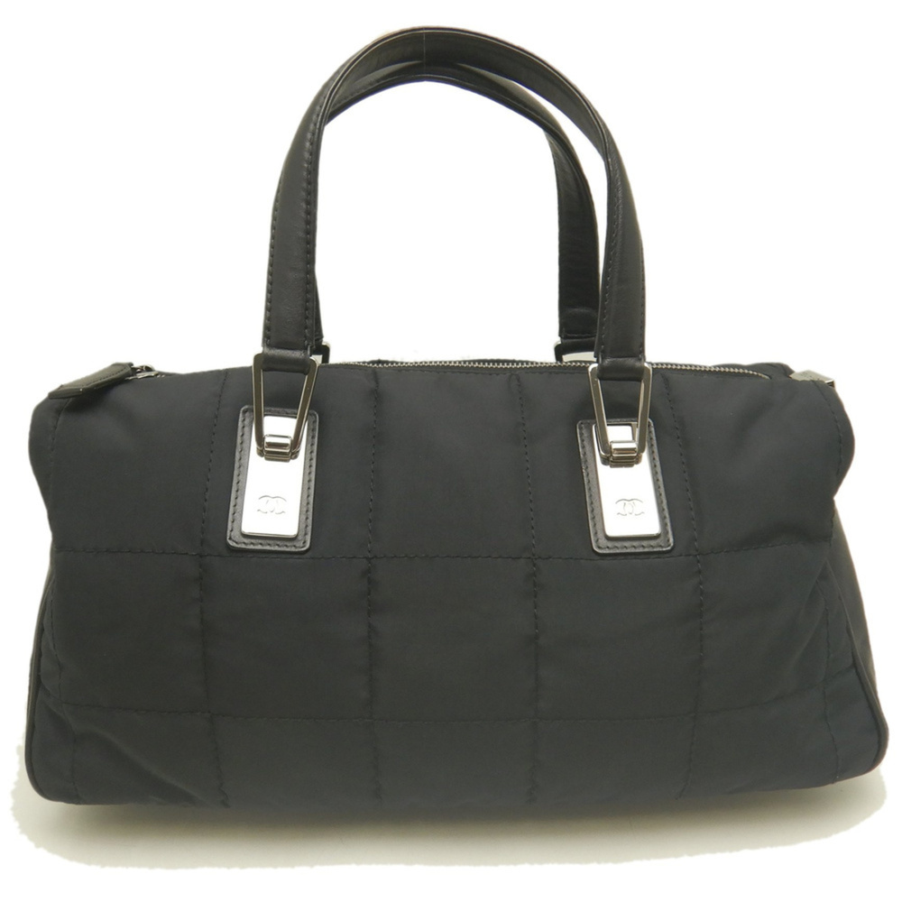 CHANEL Chocolate Bar A14308 Mini Boston Bag Handbag Nylon x Leather Black Wom...